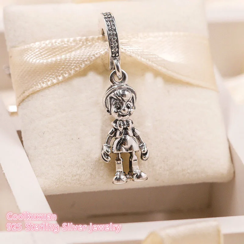

2018 Autumn Original 100% 925 Sterling Silver Pinocchio Dangle Charm, Clear CZ Beads Fit Pandora Charms Bracelet Jewelry Making
