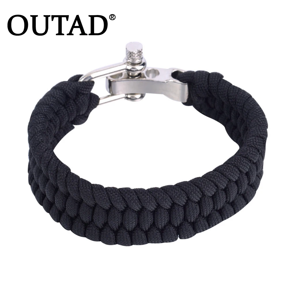 

OUTAD Black Para Cord Rope Outdoor Survival Bracelet Camping Steel Shackle Buckle Safety Survival Rope In Stock