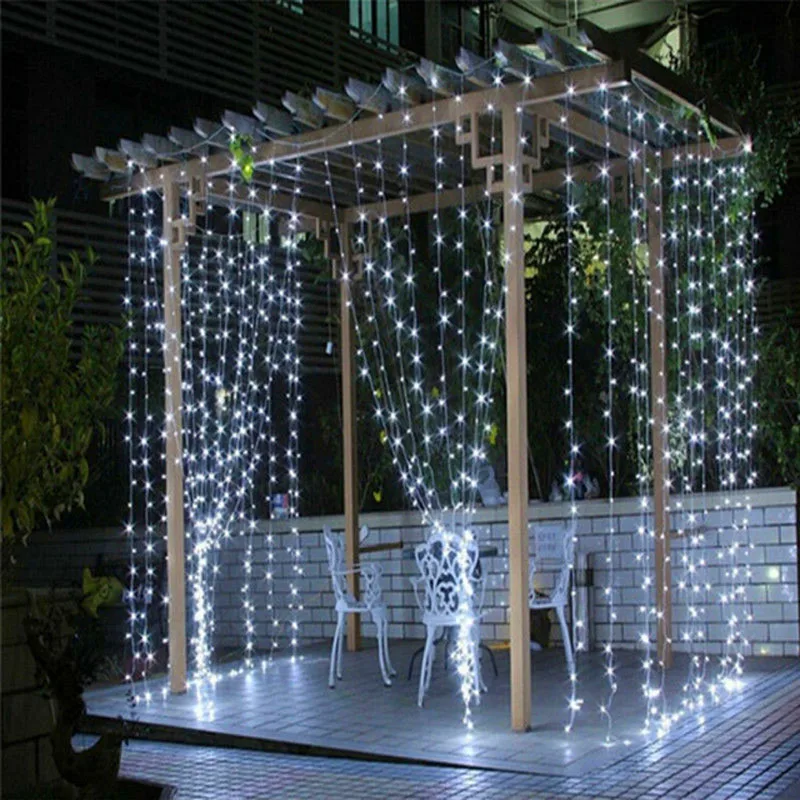  Led Fairy Wedding Curtain String Light 300 Bulbs 3x3m Icicle Beads Garland Party Twinkle Starry Garlden Holiday Decoration Lamp (9)