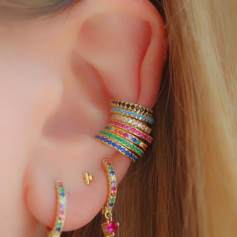 

8 colors no piercing earrings 925 sterling silver mix rainbow CZ earrings stackable small sized little girl earring cuff