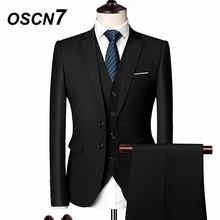 OSCN7 Solid Business 3PCS Suits Men Plus Size Casual Gentleman Slim Fit Terno Masculino Leisure Mens Suit 533 OSCN7 Solid Business 3PCS Suits Men Plus Size Casual Gentleman Slim Fit Terno Masculino Leisure Mens Suit 533