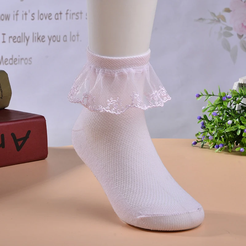 4 цвета, новые летние кружевные носки с оборками в стиле ретро детские сетчатые однотонные Короткие хлопковые носки принцессы для девочек белые танцевальные носки для школьниц