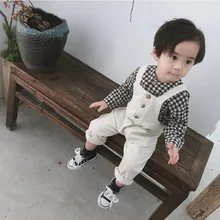 Осень для маленьких мальчиков и девочек Высокая талия хлопок мягкие повседневные Комбинезоны для детей модные подтяжки брюки детский нагрудник Штаны