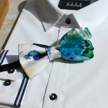 Новинка синий натуральное павлинье перо галстук-бабочка для мужчин Свадебная вечеринка