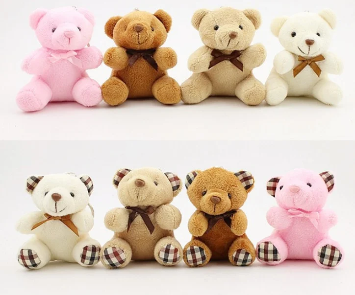 Mix random color , Wedding Bear Toy , Small 10CM Stuffed Plush Bear Toy , Animal DOLL TOY with key chain