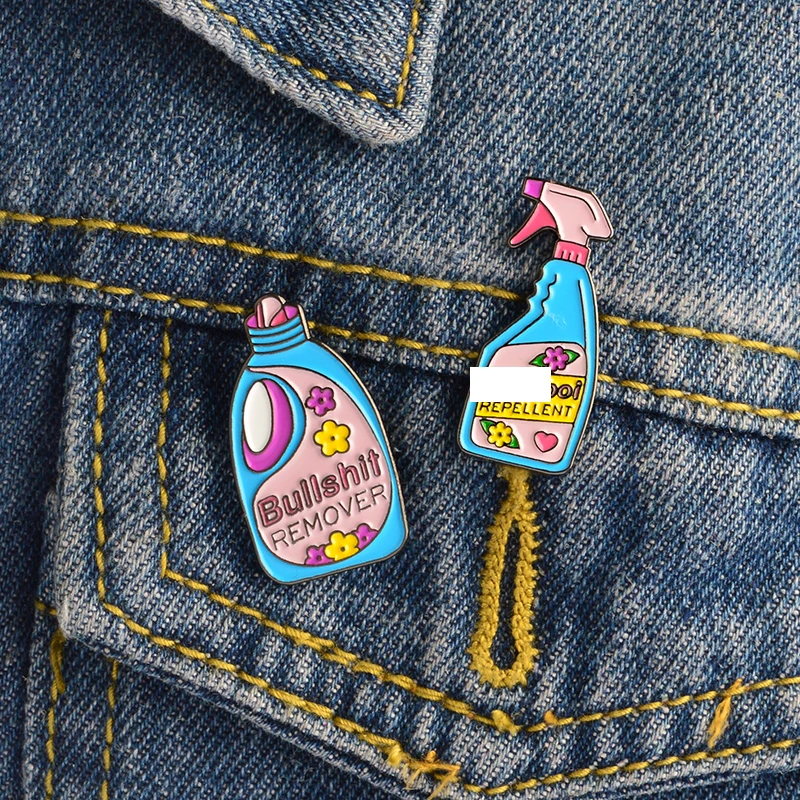 

2pcs/set Detergent Remove Cartoon enamel pins Custom Badge Brooches Decorated for Women's Girl Shirt Denim Jeans Clothing