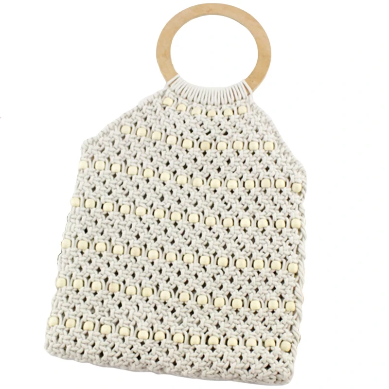 

Woven Bag Design Beaded Cotton Rope Bag Holiday Handbag Bucket Beach Straw Bag
