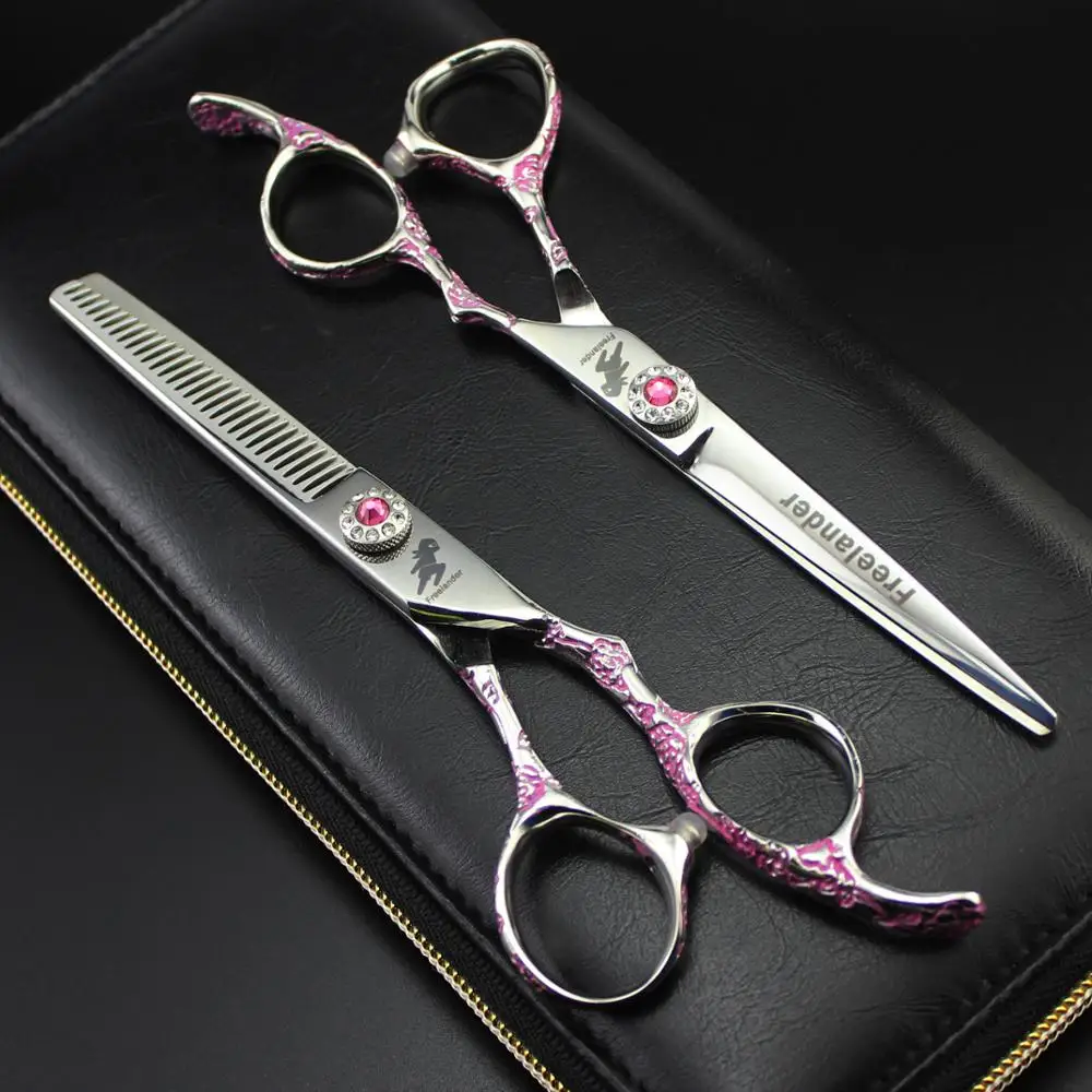 6.0" Japan Barber Scissors Professional Pink flower Hair Cutting plum Barber Shears Hairdressing Scissors Hair Styling Tool