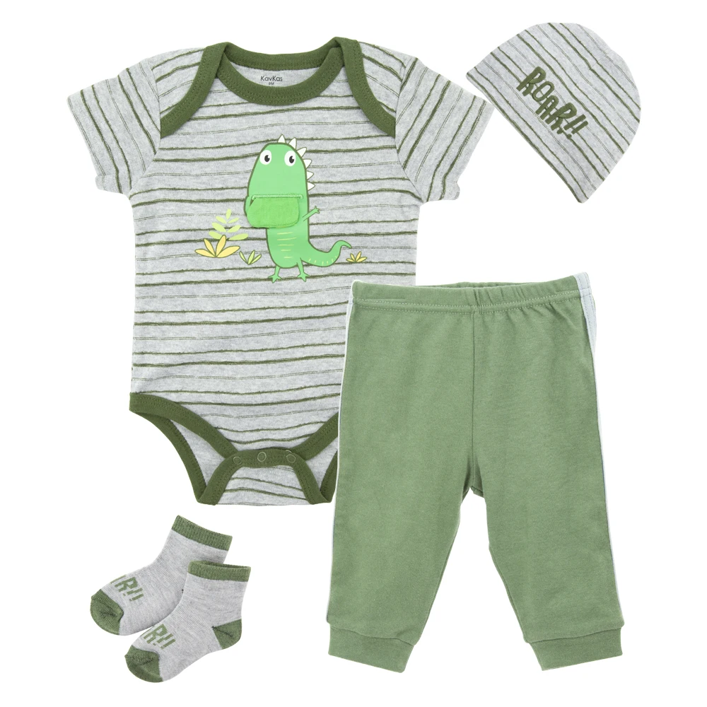 

Kavkas 2019 Baby Clothing Sets Cotton Boy Clothes Suit Newborn Girl Suit 4 pcs Short Sleeve Infant Bodysuits+Pants+Socks+Hat