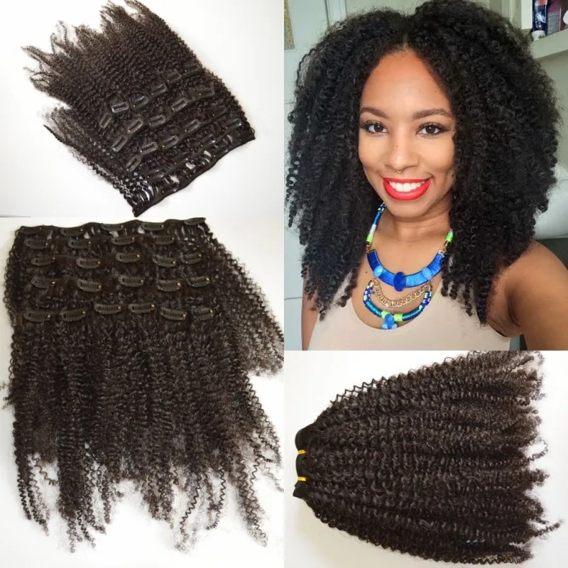 8A malaysian clip ins hair natural african kinky kurly clip ins hair