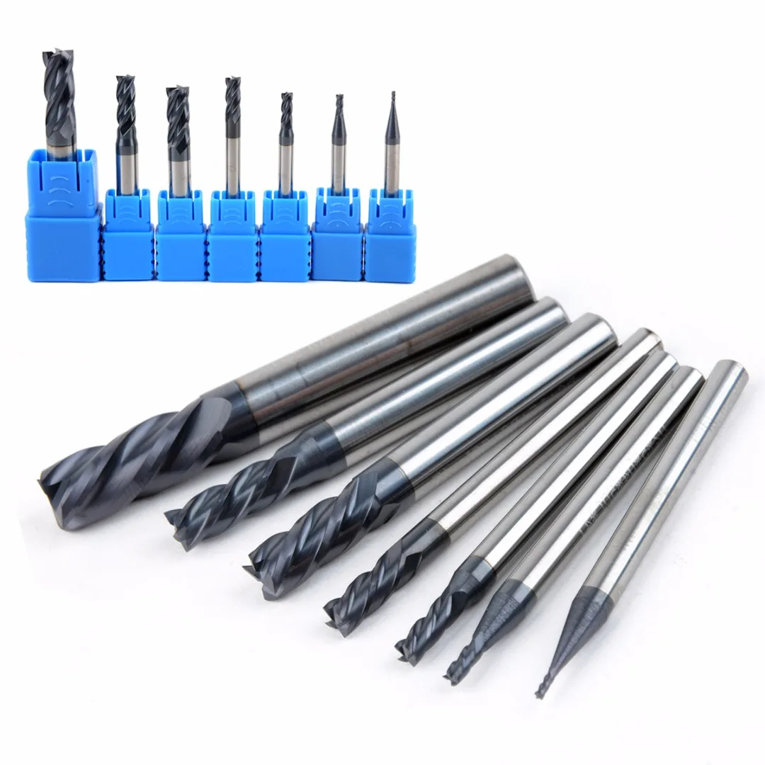 7pcs 4 Flutes End Mill Cutter 50 Degree Tungsten Carbide CNC Milling