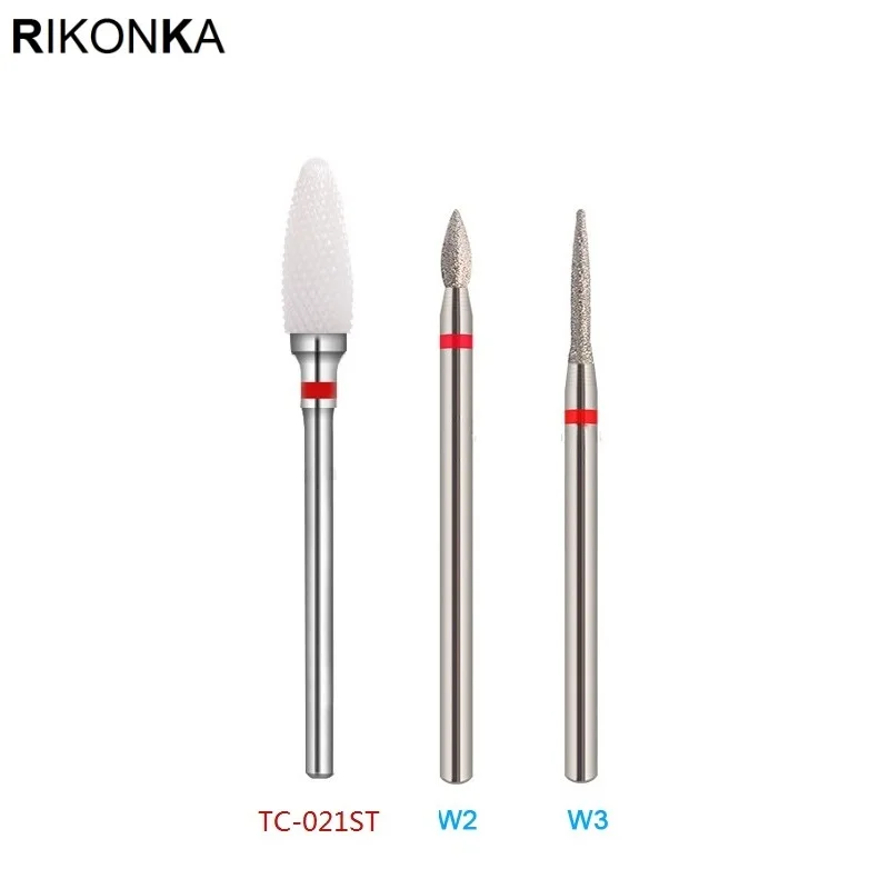 

RIKONKA 3PCS Ceramic Nail Drill Bits Set Milling Cutters For Manicure Apparatus Cutter For Gel Nail Polish Remover Tools 3/32''