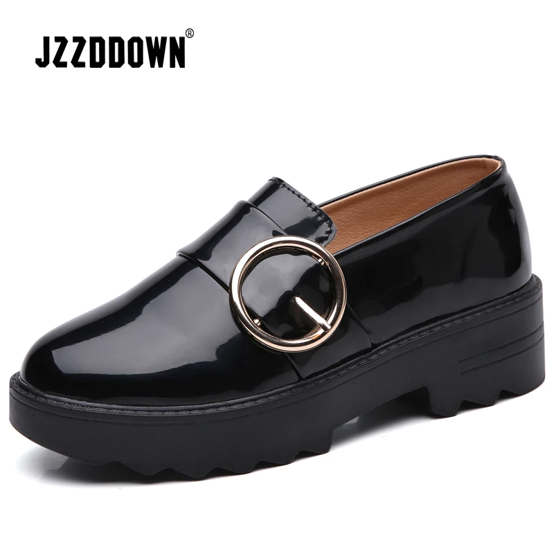 

JZZDDOWN Luxury Buckle shoes woman autumn Lace Up Loafers women oxford shoes Heel High 4 cm women sneakers Ladies female shoes
