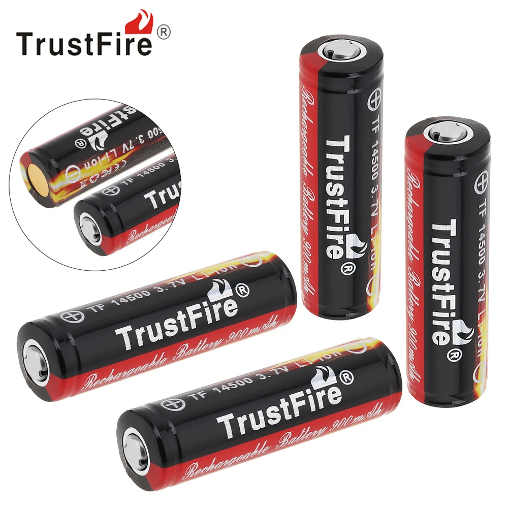 4pcs TrustFire 3 7V 900mAh 14500 Li ion Rechargeable Battery with Protected PCB for LED Flashlight