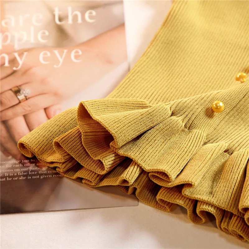 New Autumn Chi Knitted Women's Tank Top Slim Pearl Button Vintage Girls Cropped Female Women Tanktops t shirt Clothing (14)
