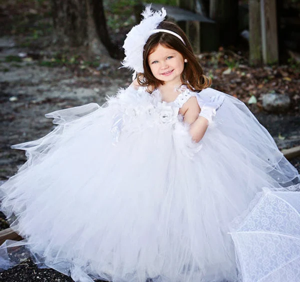 Cheap New Arrival Flower Girls' Dresses Square Neckline Tulle Hand Made Flowers Tulle Ball Gown Puffy Little Girls' Party Dresses