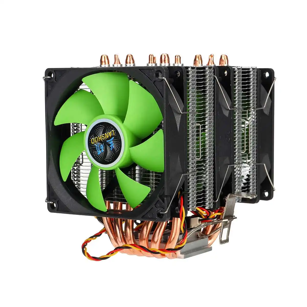 6 медных тепловых трубок Dual Tower PC cpu Cooler 3Pin охлаждающий вентилятор кулер радиатор для LGA 1150/1151/1155/1156/1366/775 - Цвет лезвия: Зеленый