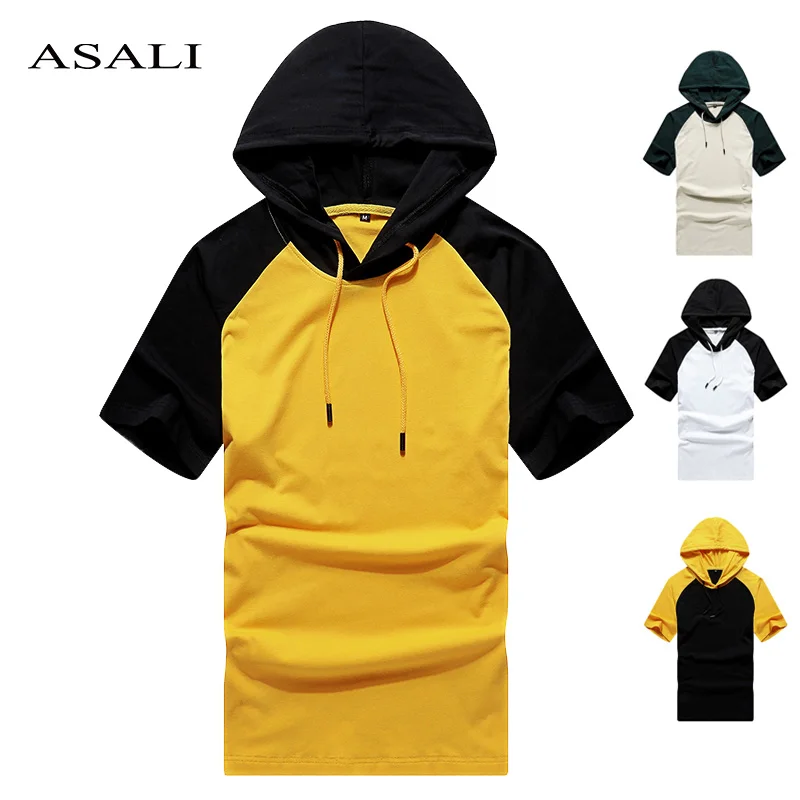 

Men's Hoodie Short Sleeve Men Hoodies Hip Hop Street Wear Sweatshirts Skateboard Men's Pullover Male Patchwork Short Headwear