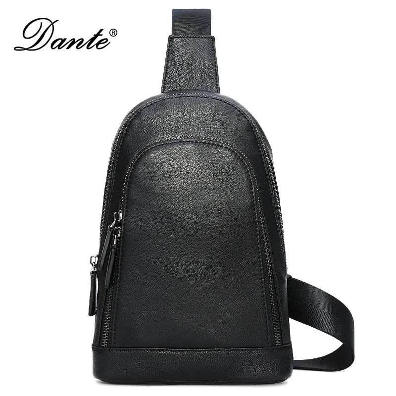 

Dundee 2017 new men's bracelet pure black bag shoulder diagonal male bag leather breathable chest bag