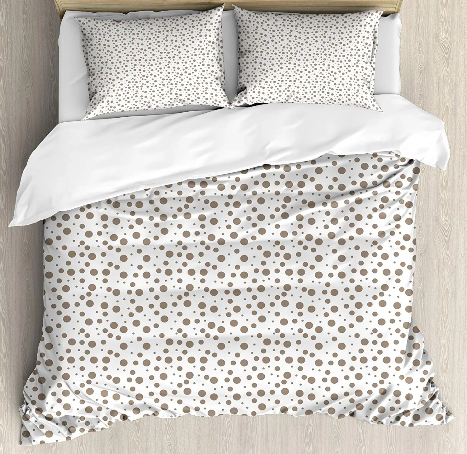 

Brown Duvet Cover Set Big and Small Drop Like Spots on White Background Vintage Style Old Fashioned Design 4 Piece Bedding Set