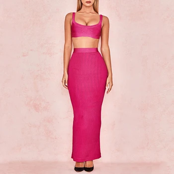 

2019 New Summer Women Bodycon Bandage Sets 2 Two Pieces Strapless Sleeveless Crop Top Celebrity Club banquet Evening Party Dress