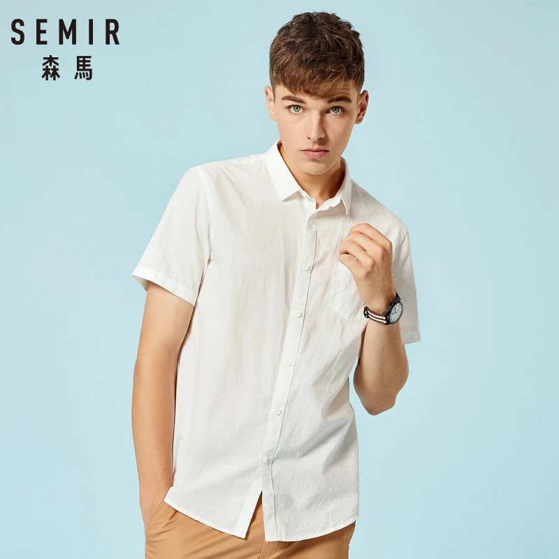 سمير جديد 2019 الرجال القطن الخالص قميص صالح سليم أزياء قصيرة الأكمام عارضة قمصان رسمية الرجال اللباس قمصان عالية الجودة camisa