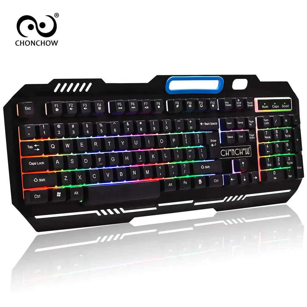 

ChonChow Gaming Keyboard for Computer with Rainbow LED Backlit Metal Frame Waterful Game Keyboard Multi-function Media Keys