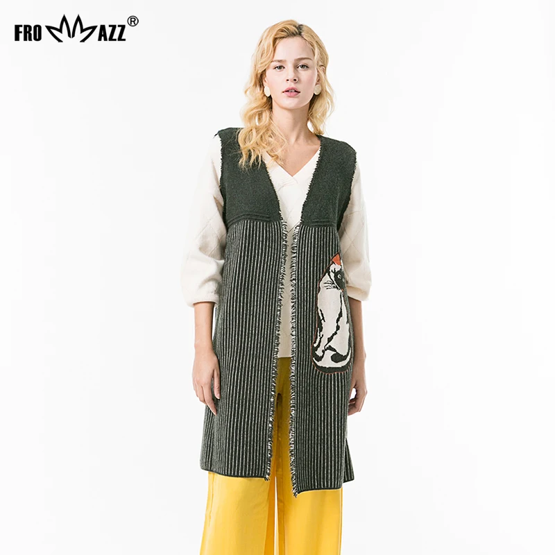 

FROMMAZZ Winter Autumn Long Female Cardigans Sleeveless Casual Knitted Poncho Sweaters Oversized Long Cardigans