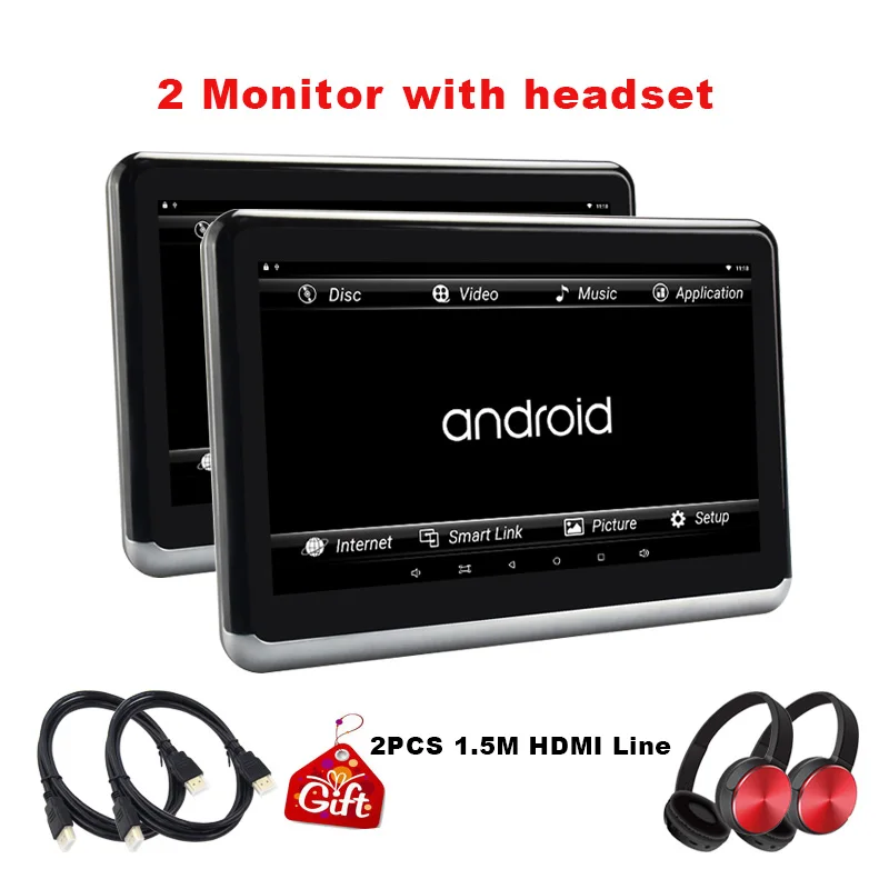 10,1 дюймов Android автомобильный подголовник 2 шт HD 1080P сенсорный экран MP5 плеер FM/wifi/Bluetooth/USB/SD с HDMI выходом видео ТВ в машине - Цвет: 2 monitor 2 headset