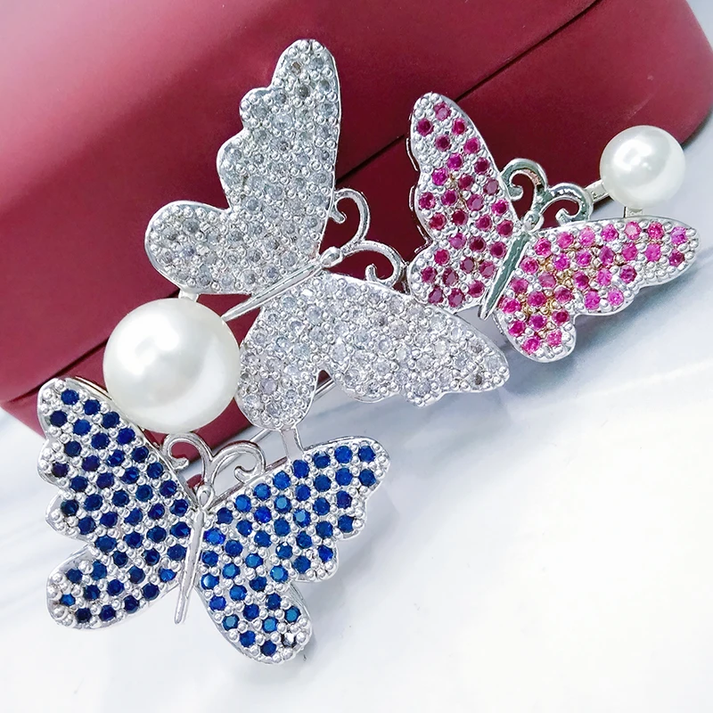 

Three Vivid Butterfly Brooch Pins with Pearl Joyas Fashion Costume Jewelry Brooches Luxury Broche Broach for Women Factory Price