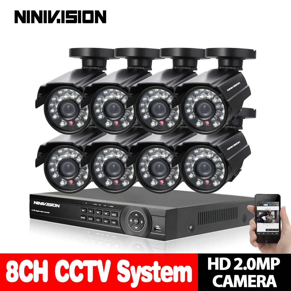 NINIVISION 8CH CCTV Системы 1080 P 720 P HDMI AHD 8CH видеонаблюдения DVR 8 шт. 2,0 Мп ИК безопасности Камера sony 3000TVL CCTV Камера Системы комплект
