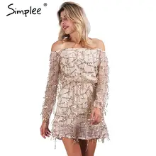 Simplee Apparel Sexy off shoulder sequin tassel summer dress 2016 beach party short dress Women backless vintage dress vestidos