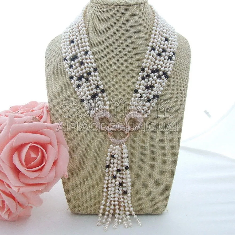 

Women's 18" 8 Strands White Pearl Onyx Necklace CZ Pendant