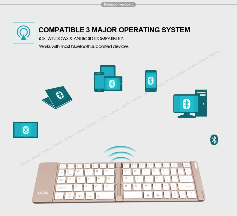 B. O. W мини-клавиатура, Беспроводная bluetooth складная алюминиевая клавиатура с подставкой для планшетов телефона, Автоматическое включение/выключение