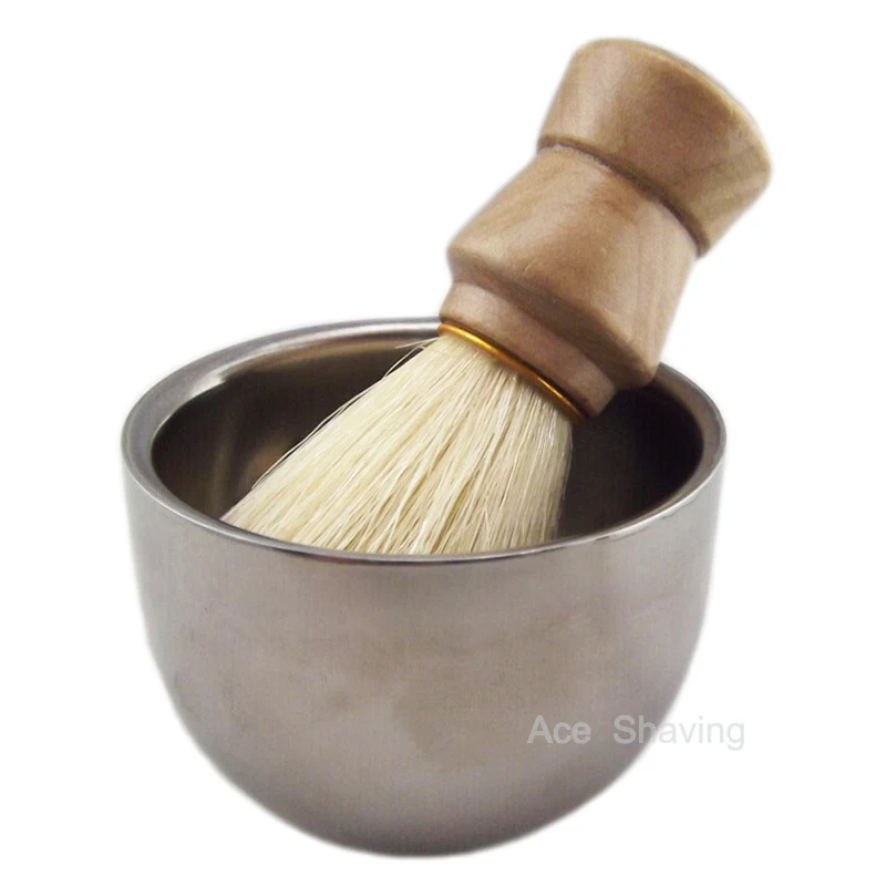 

Shaving Set Natural Boar Bristle Hair Wood Handle Brush Stainless Steel Soap Mug Cup Bowl FREE SHIPPING