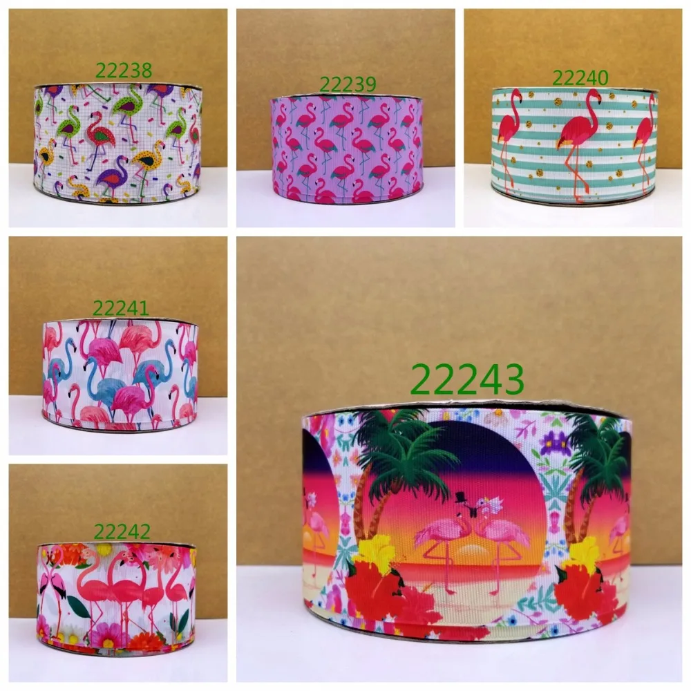 

Free shipping 50 yard per size flamingo ribbon printed grosgrain ribbon 22243