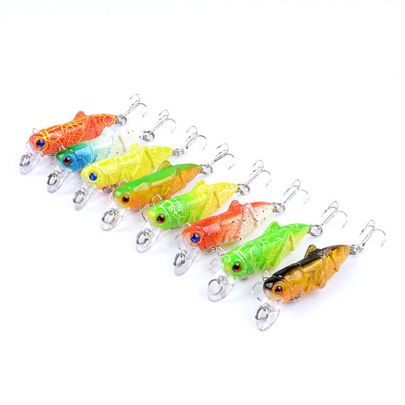 

8Pcs/Lot Lifelike Grasshopper Fishing Lures Artificial Insect Hard Baits Flying Wobbler Pesca Isca Bass Swimbait With 10# Hooks