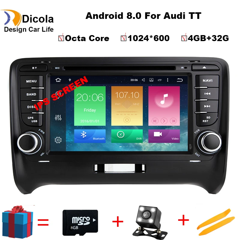 

Android 8.0 4G+32G Car Multimedia System For Audi TT MK2 2006-2012 Car DVD Gps Player Radio Bluetooth Mirror Link RDS USB SD CD