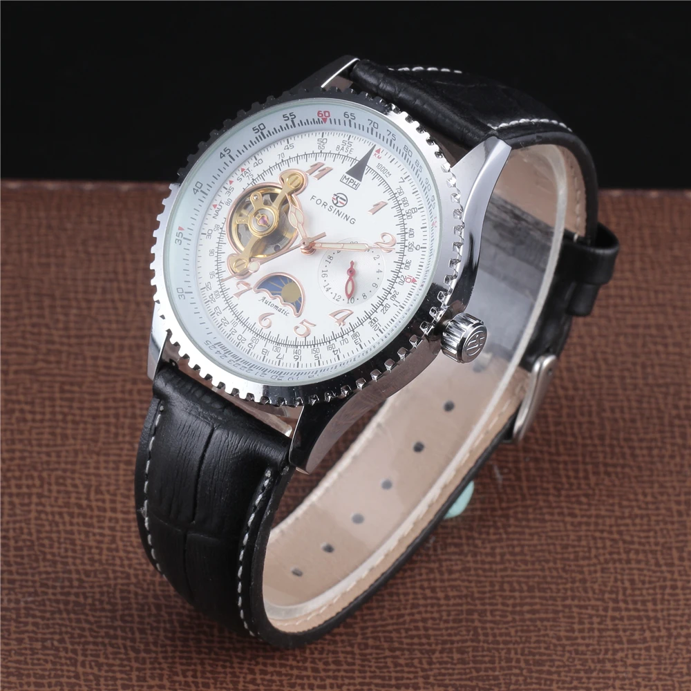 Роскошные брендовые FORSINING Tourbillon часы мужские стильные кожаный ремешок модные