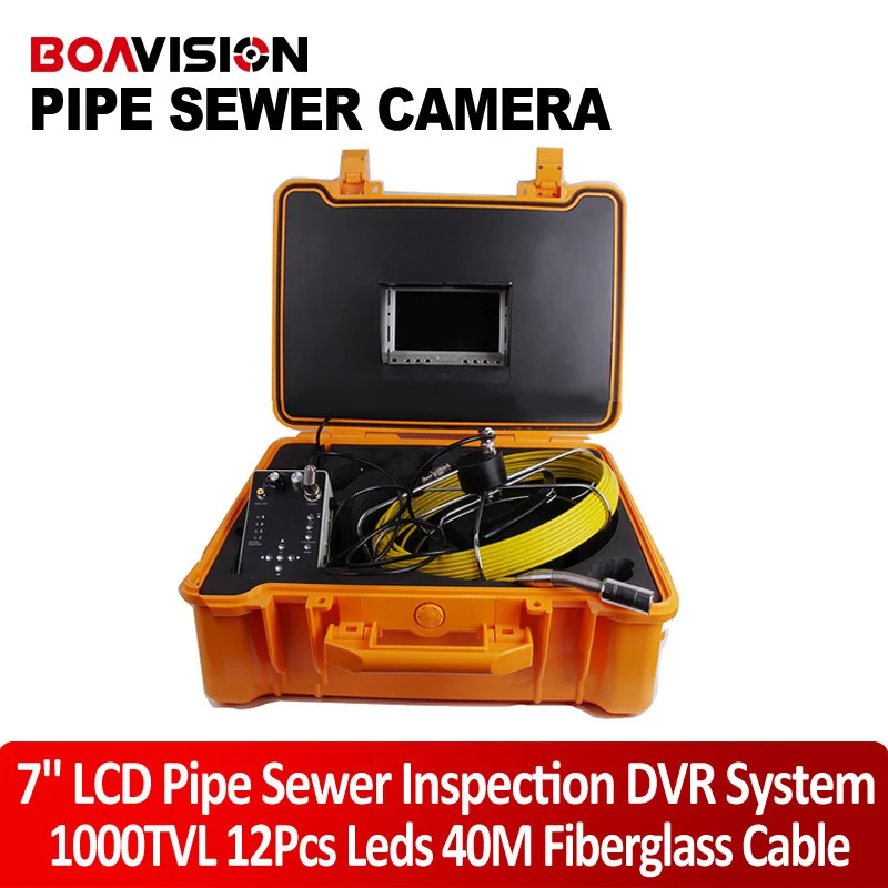 40m Fiber Glass Cable Waterproof Industrial Sewer Pipe Pipeline Inspection Underwater Camera 12Pcs Leds with 7