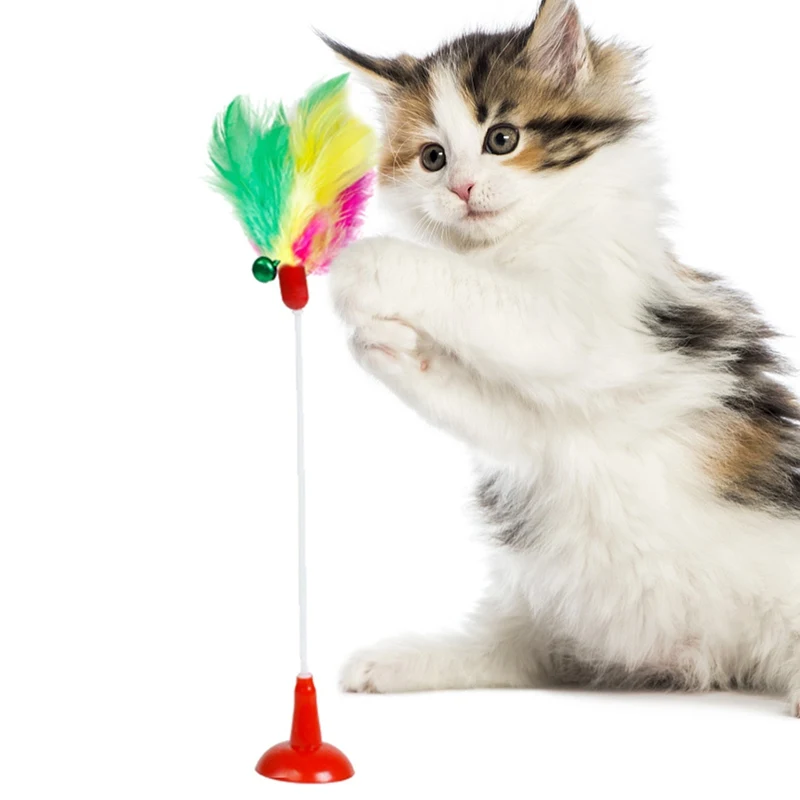 Pet Cats присоска стакан подставка перо игрушечные колокольчики ворсовая кошачья Красочная Игрушка снятие рук