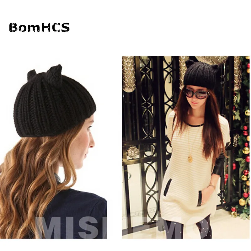 BomHCS осень-зима милые уши шляпу ручной работы вязаная шапка женская утепленная шерстяная кепка шапочки