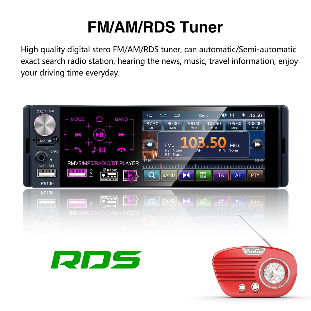 Podofo Стерео FM радио MP3 аудио плеер Bluetooth Мультимедиа Видео MP5 1 Din универсальный Авторадио MP3 RDS сабвуфер микрофон