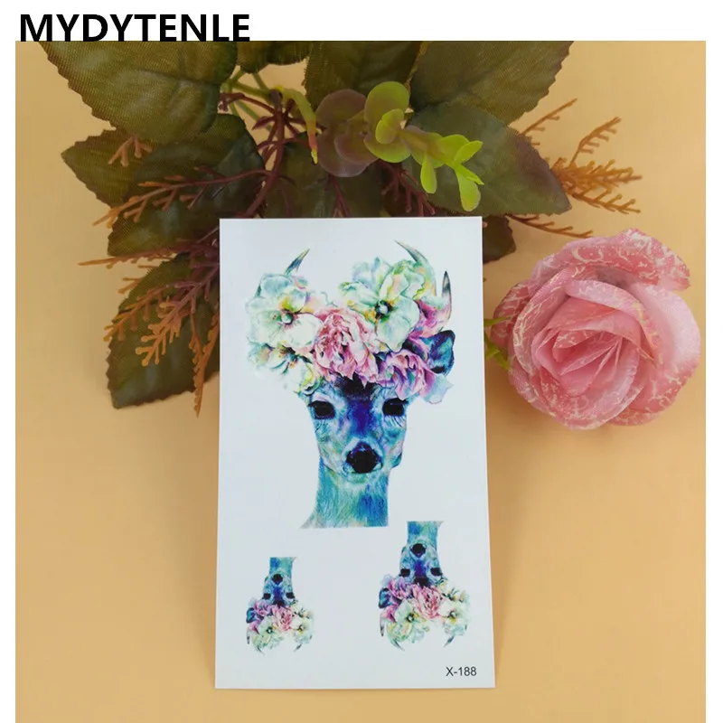 MYDYTENLE водостойкие татуировки наклейки красочные цветы пятнистый олень
