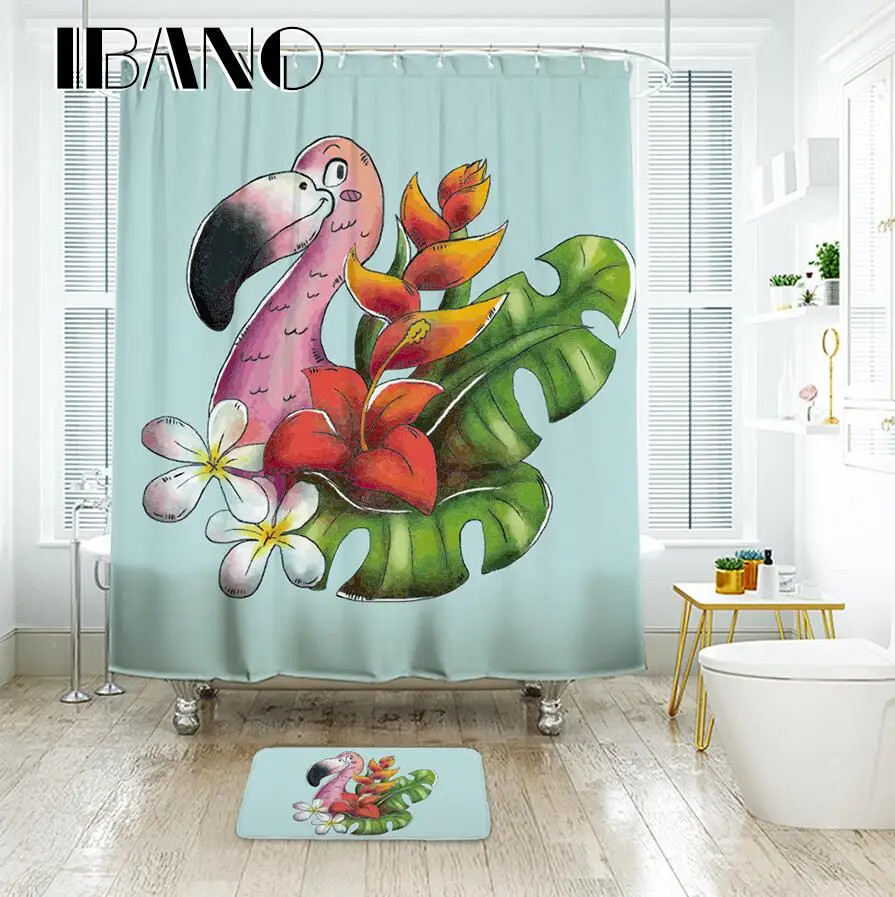 Ibano Фламинго душ Шторы Водонепроницаемый полиэстер Ткань Для ванной Шторы для Ванная комната 40x60 см Пол Коврики - Цвет: 3
