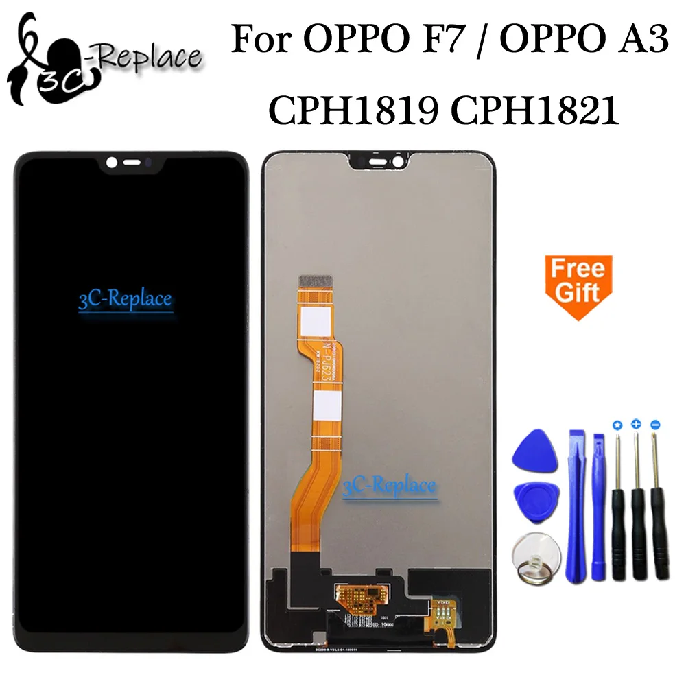 Протестированный 6,23 дюймовый черный для Oppo F7/F7 Youth/Oppo A3 Полный ЖК-дисплей+ кодирующий преобразователь сенсорного экрана в сборе сменный инструмент