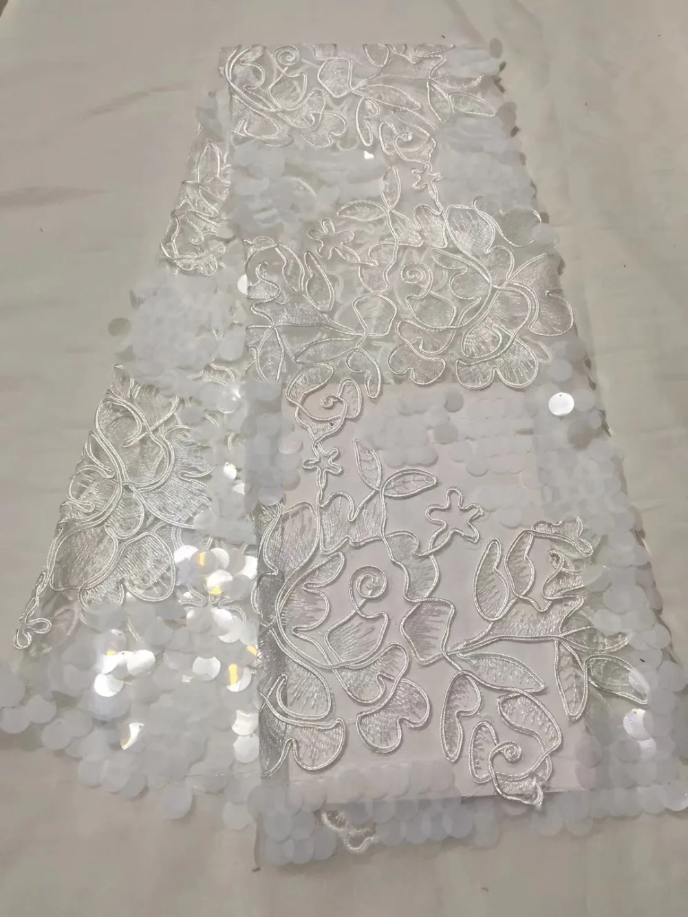 

2018 African lace fabric white africa voile french net tulle lace fabric with sequin nigerian fabric for wedding dress