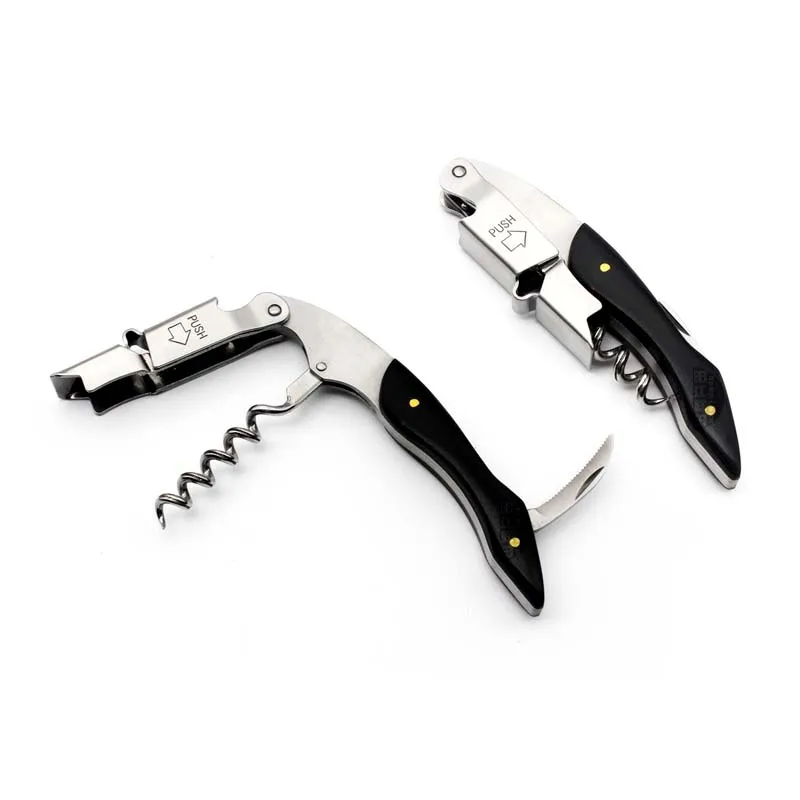 

Ebony Wood Handle Stainless Red Wine Corkscrew Double Hinge Waiters Wine Bottle Beer Cap Opener