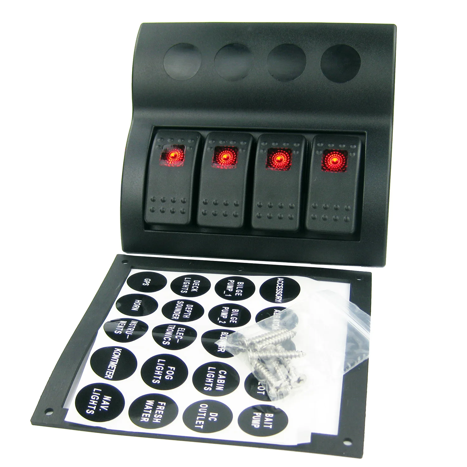 4 GANG LED Rocker Switch Panel Marine Boat Car RV Waterproof 12V
