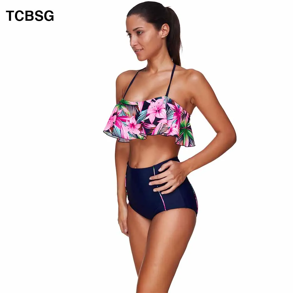 

TCBSG 2019 New High Waist Swimsuit Push Up Bikini Plus Size Swimwear Women Retro Bikini Set Print Summer Beach Bathing Suit